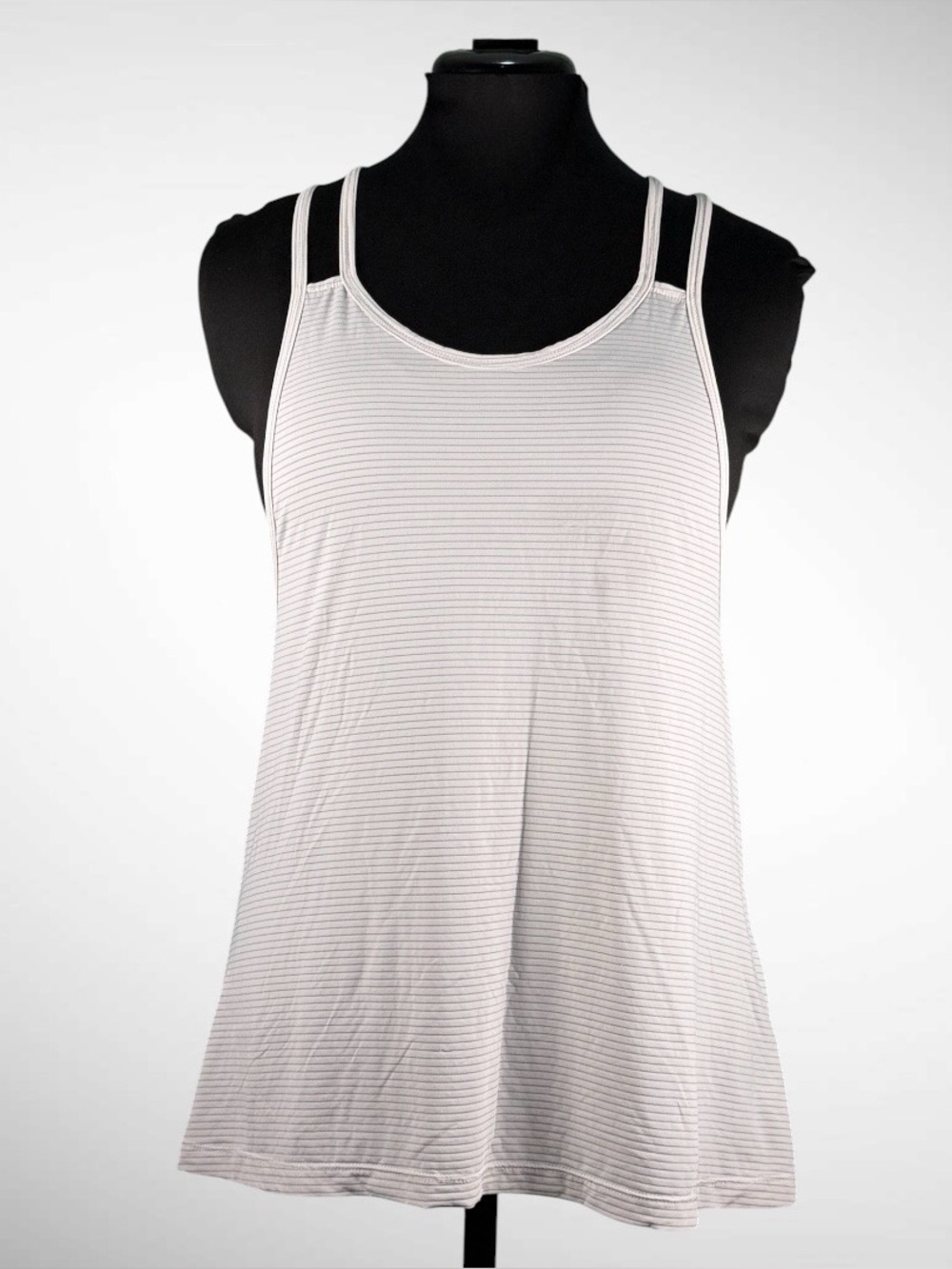 Women’s Beyond Yoga White and Gray Striped Spaghetti Strap Tank Size Small